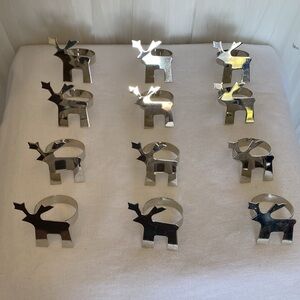 12 Silver Reindeer Napkin Rings Set